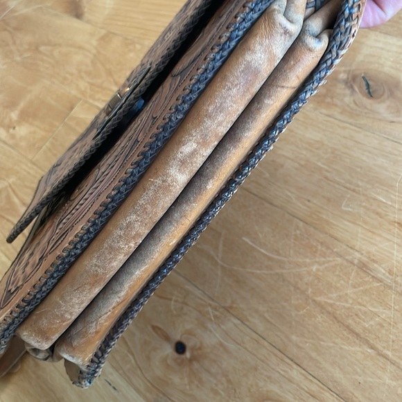 Vintage tooled Mexican leather irises saddle leather bag purse - Picture 8 of 12